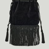 Valentino Garavani embellished fringed velvet drawstring bag