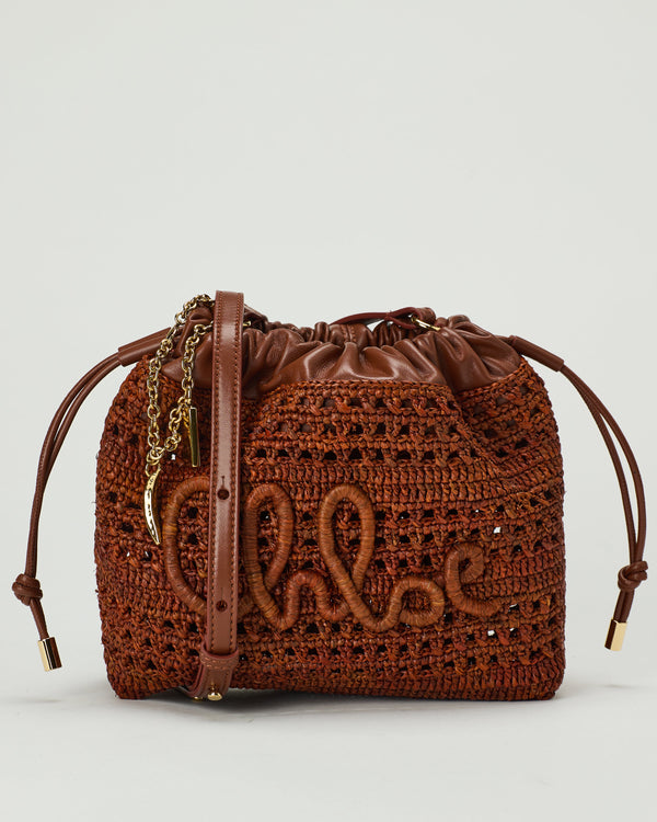 Chloé Summer banana leather-trimmed raffia shoulder bag