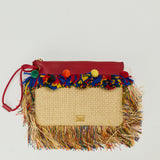 Dolce & Gabbana Fringed woven leather-trimmed pouch