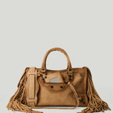 BALENCIAGA Le City small fringed suede bag
