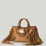 BALENCIAGA Le City small fringed suede bag