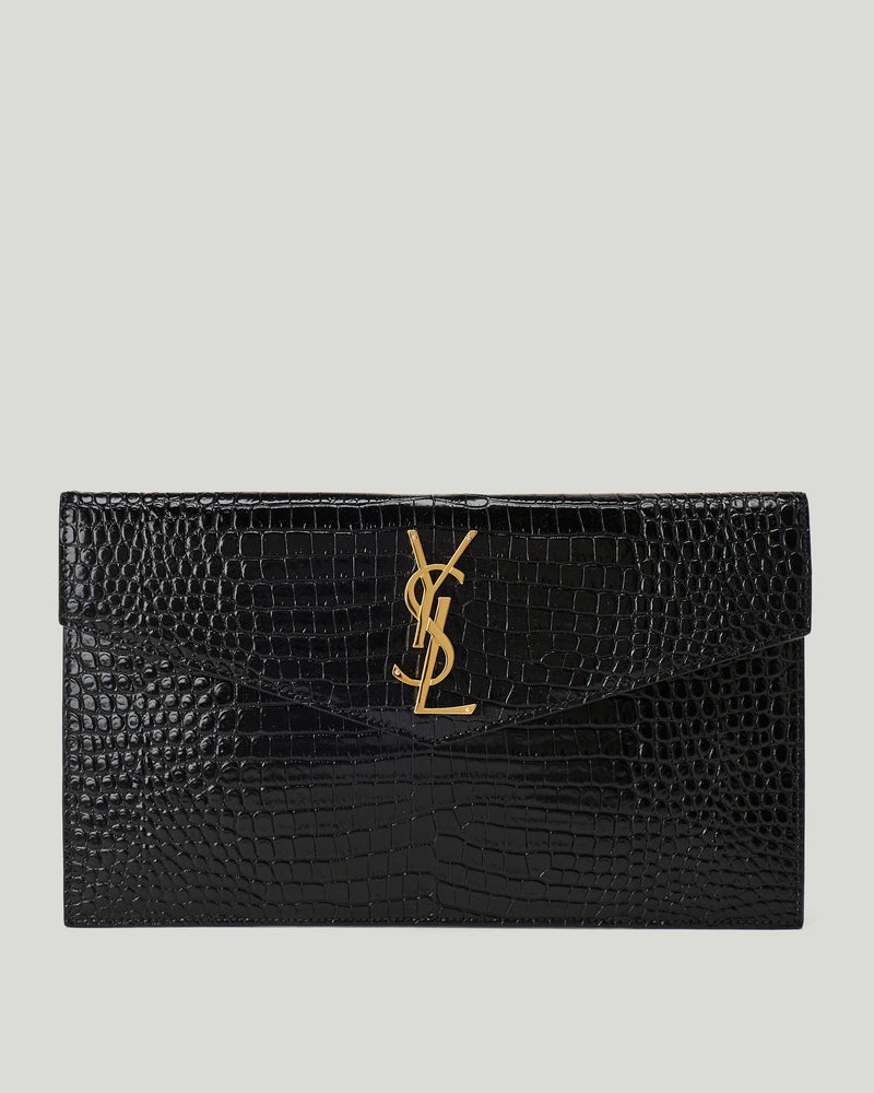 Saint Laurent Uptown crocodile-embossed leather pouch