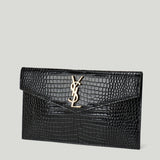 Saint Laurent Uptown crocodile-embossed leather pouch