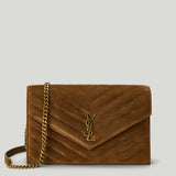 Saint Laurent Cassandre Envelope suede chain wallet