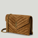 Saint Laurent Cassandre Envelope suede chain wallet