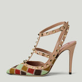 Valentino Garavani Rockstud patchwork suede and leather pumps