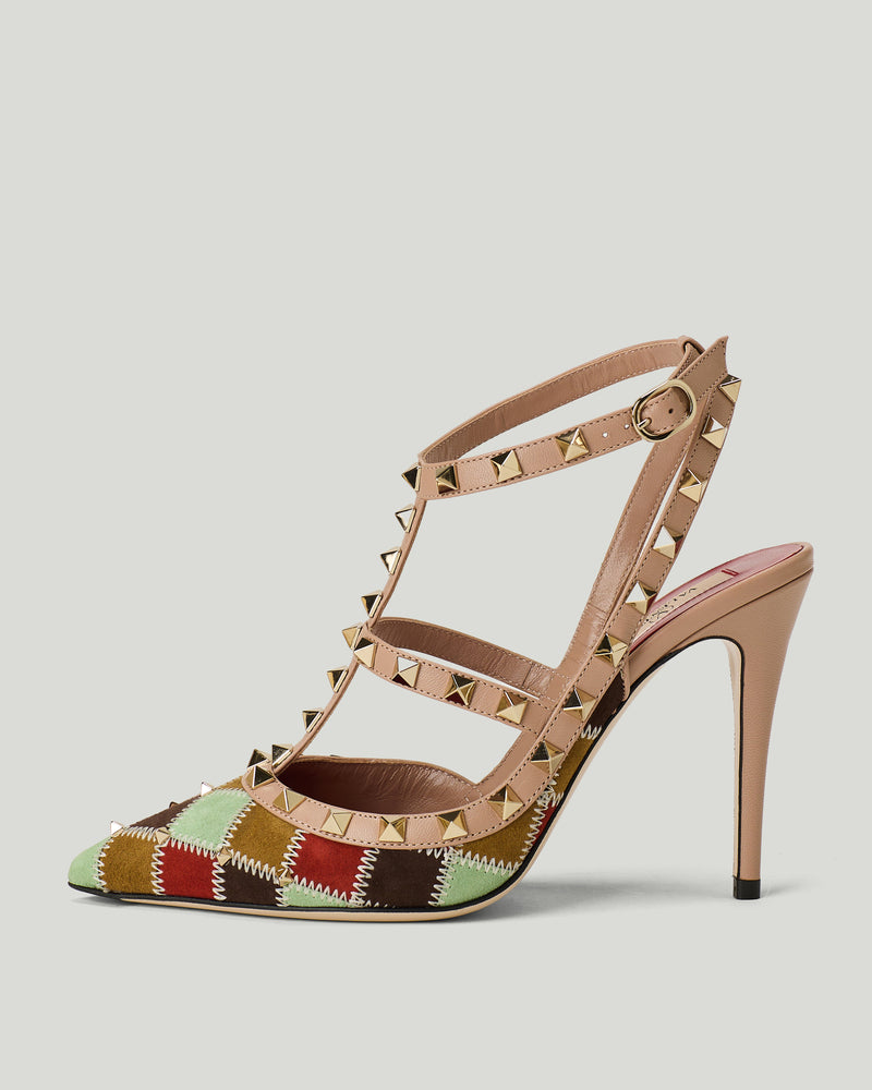 Valentino Garavani Rockstud patchwork suede and leather pumps