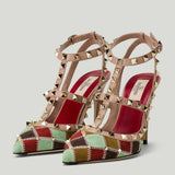 Valentino Garavani Rockstud patchwork suede and leather pumps