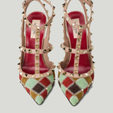 Valentino Garavani Rockstud patchwork suede and leather pumps