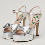 Valentino Garavani Bowow metallic leather platform sandals