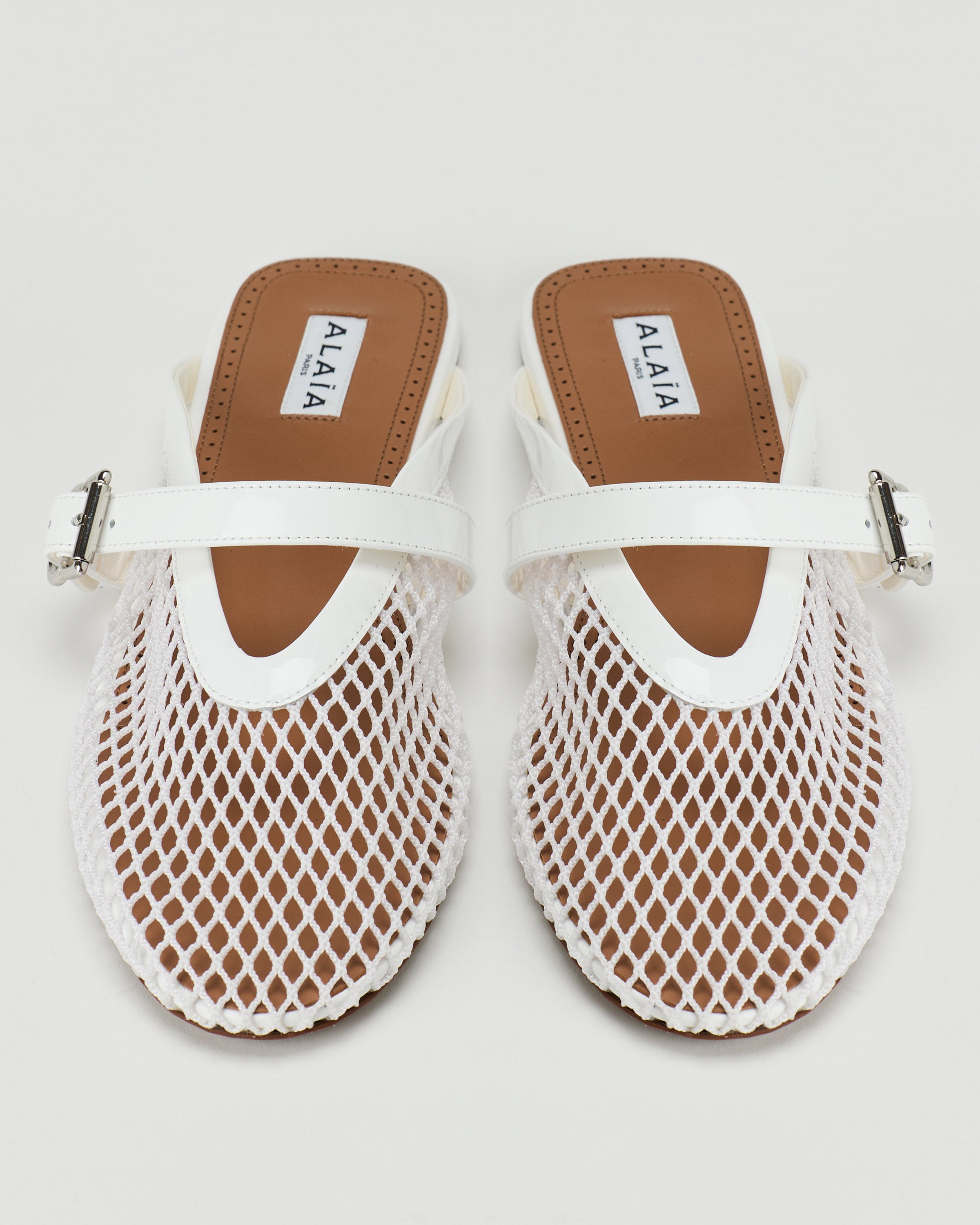 alaia fish net Alaïa Fishnet leather-trimmed flats – Luisa World