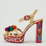 Dolce & Gabbana Raffia platform sandals with embroidery