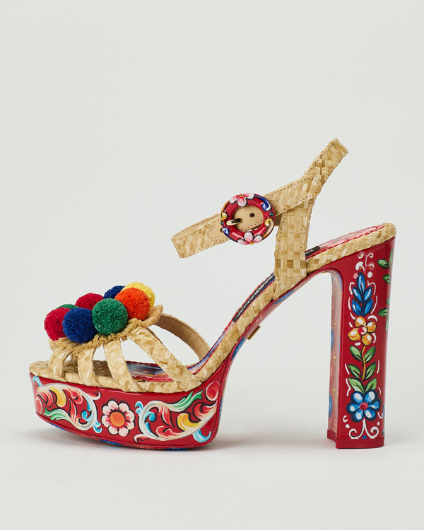 Dolce & Gabbana Raffia platform sandals with embroidery