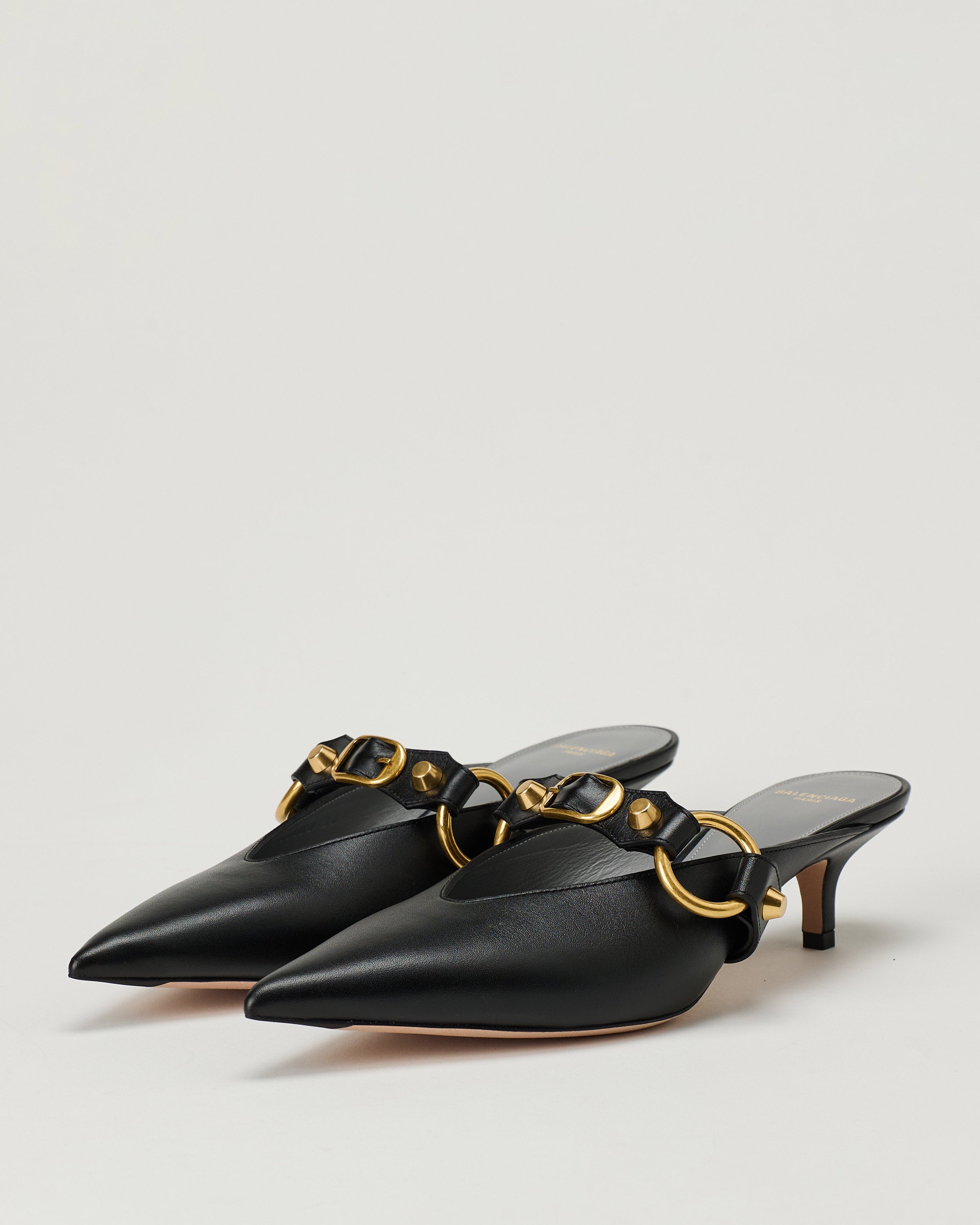 Balenciaga City embellished leather mules – Luisa World