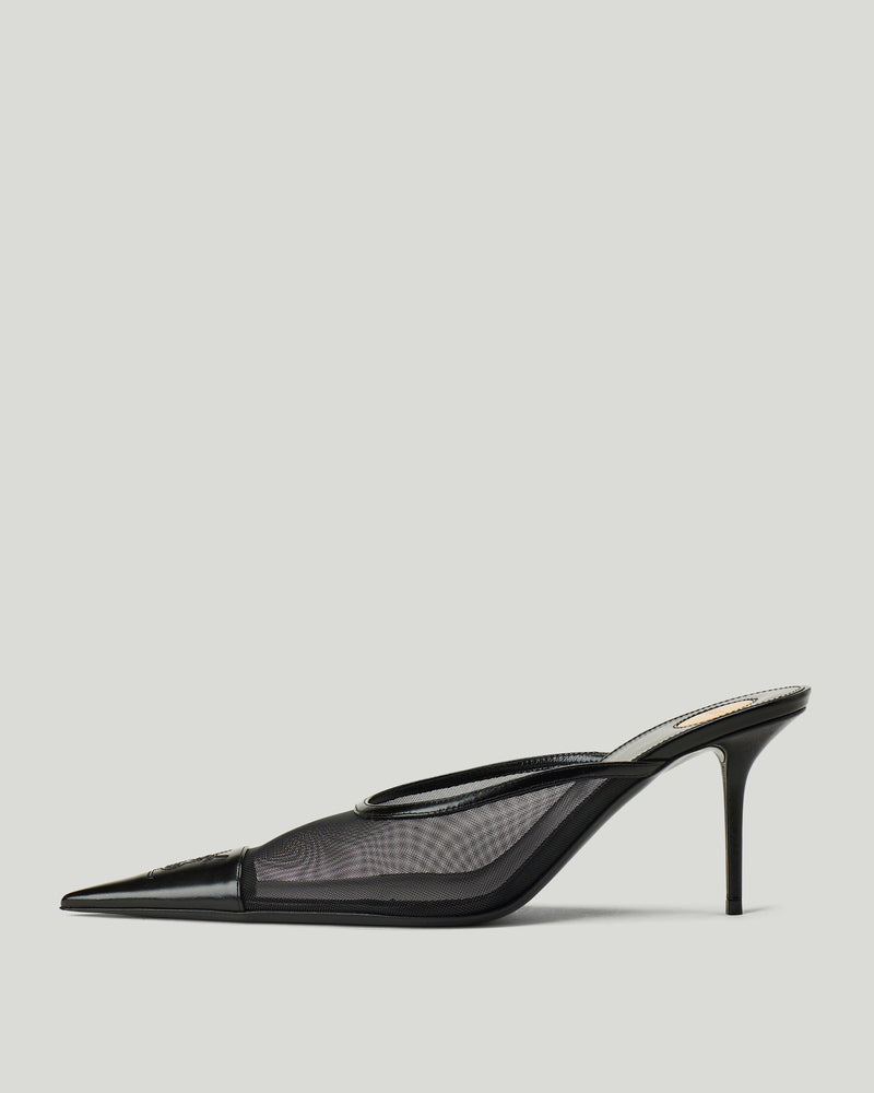 Saint Laurent Renée Cassandre embroidered mesh mules