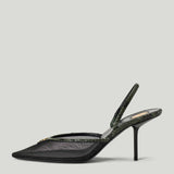 Saint Laurent Folie mesh and python slingback pumps