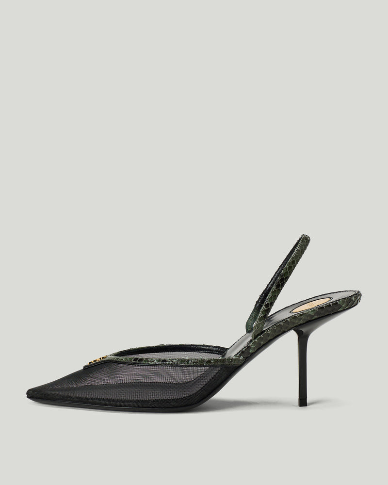 Saint Laurent Folie mesh and python slingback pumps