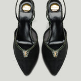 Saint Laurent Folie mesh and python slingback pumps