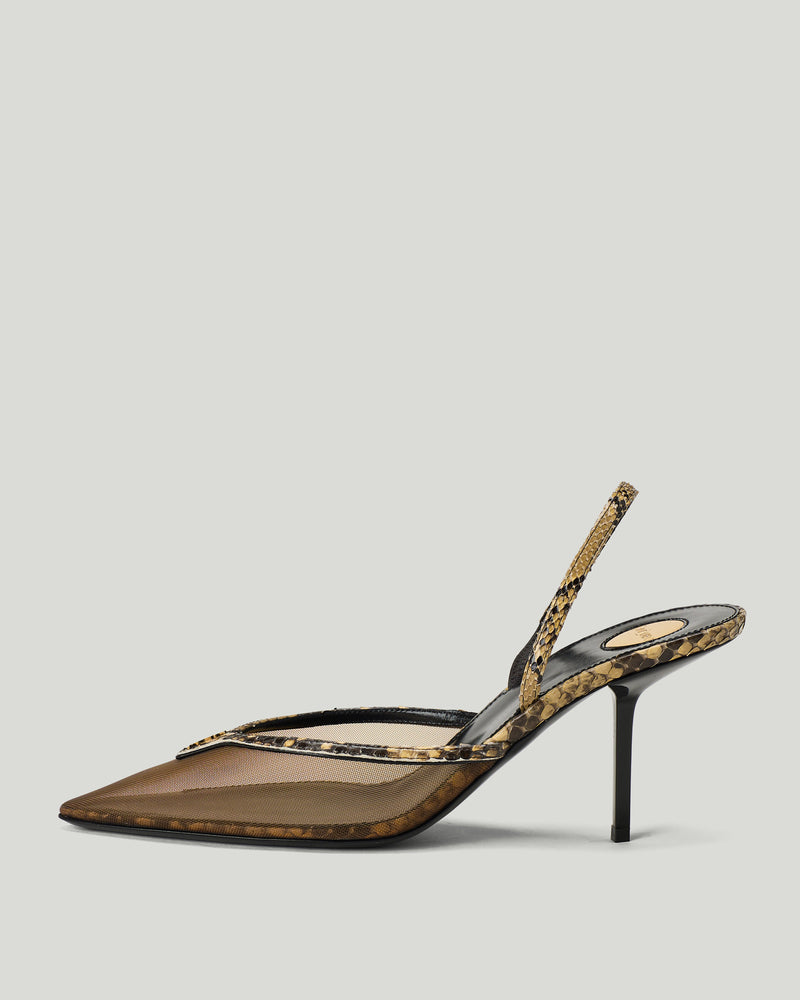 Saint Laurent Folie mesh and python slingback pumps