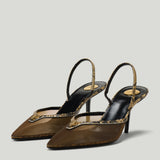 Saint Laurent Folie mesh and python slingback pumps