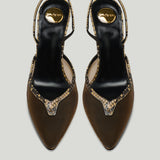 Saint Laurent Folie mesh and python slingback pumps