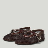 Alaïa Suede-trimmed fishnet ballet flats
