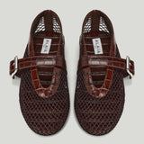Alaïa Suede-trimmed fishnet ballet flats