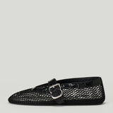 Alaïa fishnet and crocodile-embossed leather ballet flats