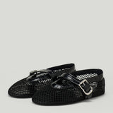 Alaïa fishnet and crocodile-embossed leather ballet flats