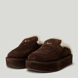 Miu Miu shearling-lined suede platform mules