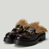Gucci Horsebit shearling-lined mules
