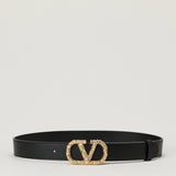 Valentino Garavani VLogo crystal-embellished leather belt