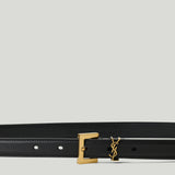 Saint Laurent Cassandre thin grained leather belt