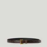 Saint Laurent Cassandre thin croc-embossed leather belt