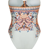 Zimmermann Aster strapless knot-detailed cut-out printed swimsuit