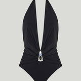 Christopher Esber Crystal Pendant ruched one-piece swimsuit