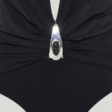 Christopher Esber Crystal Pendant ruched one-piece swimsuit