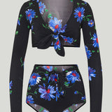 Alaïa Floral-print long-sleeve bikini set