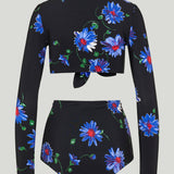 Alaïa Floral-print long-sleeve bikini set