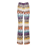 Flared crochet-knit trousers