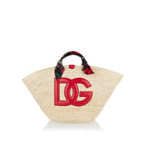 Dolce & Gabbana Kendra leather and floral-print raffia tote