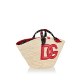 Dolce & Gabbana Kendra leather and floral-print raffia tote