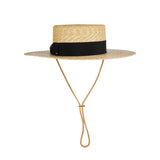 Straw boater hat with grosgrain ribbon