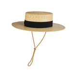 Straw boater hat with grosgrain ribbon