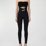 Stretch trousers with belt