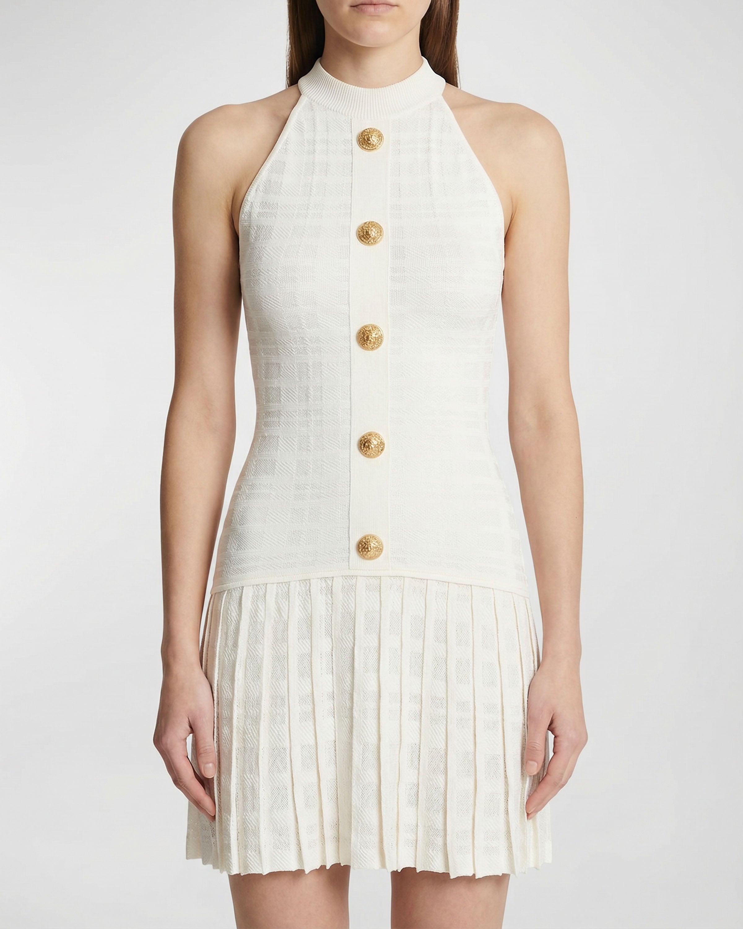 Balmain Tartan knit flared short dress Luisa World Balmain Tartan knit flared short dress Luisa World