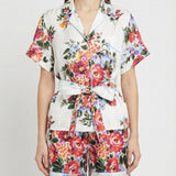 Flower-bouquet print twill vanity bermuda shorts