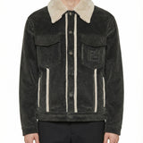 Corduroy jacket with shearling trim