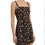 Floral print draped charmeuse dress