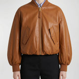 Cropped cocoon leather bomber jacket